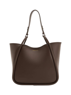 CHARLES & KEITH Lyla Tubular Slouchy Faux Leather Tote Bag, Espresso Brown