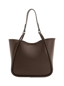 CHARLES & KEITH Lyla Tubular Slouchy Faux Leather Tote Bag, Espresso Brown