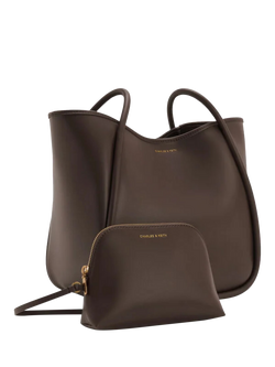CHARLES & KEITH Lyla Tubular Slouchy Faux Leather Tote Bag - view 2, Espresso Brown