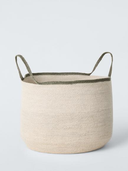 John Lewis Henley Jute Basket, Medium, Natural/Green, Natural