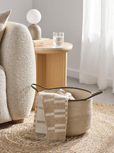 John Lewis Henley Jute Basket, Medium, Natural/Green - view 2, Natural
