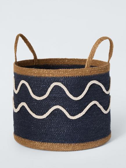 John Lewis Squiggle Jute Basket, Blue, Small, Blue