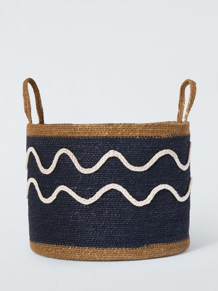 John Lewis Squiggle Jute Basket, Blue, Small - view 2, Blue