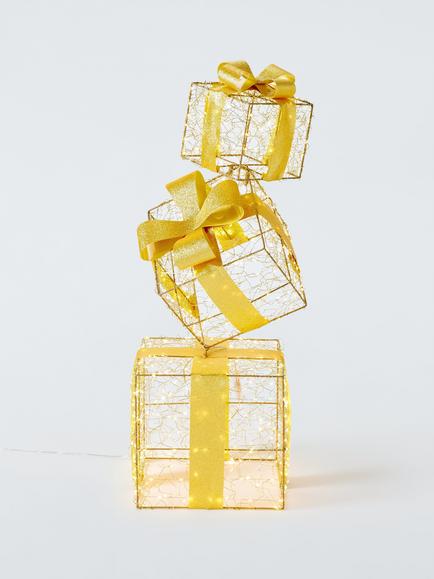 John Lewis Battery Operated Shimmer Presents Decoration, Gold, Gold