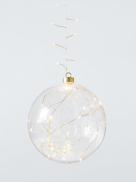 John Lewis LED Battery Operated Clear Hanging Bauble Light, Dia.19cm, Gold, Gold