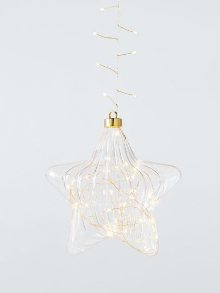 John Lewis LED Battery Operated Clear Hanging Star Light, Dia.20cm, Gold, Gold