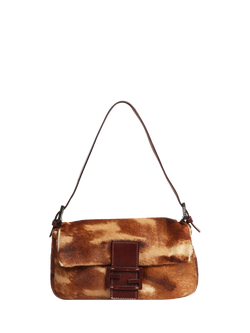 Pre-loved Fendi Mamma Baguette Harako & Leather Shoulder Bag, Brown, Brown