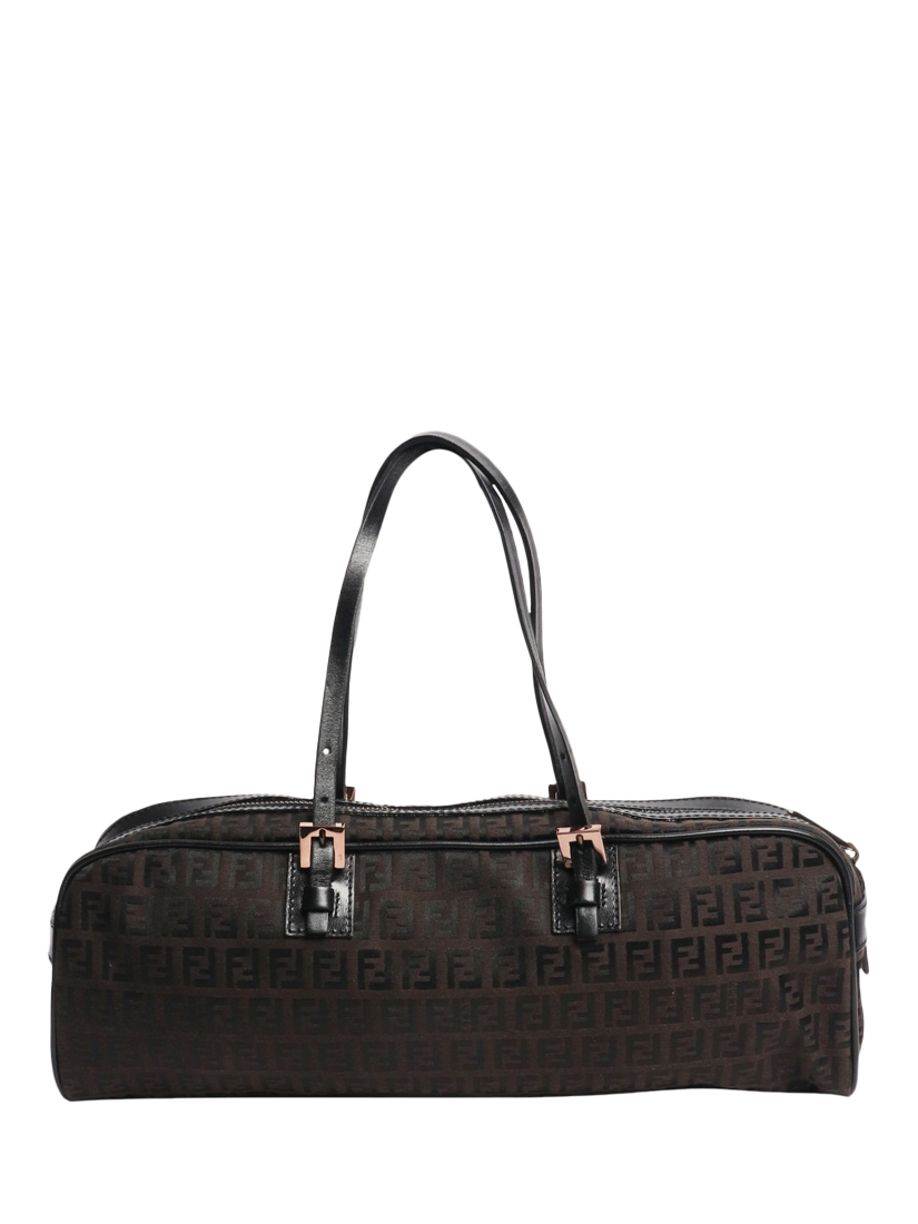 Product image 1 of 7, which shows Pre-loved Fendi Zucca Canvas Top Handle Bag, Brown