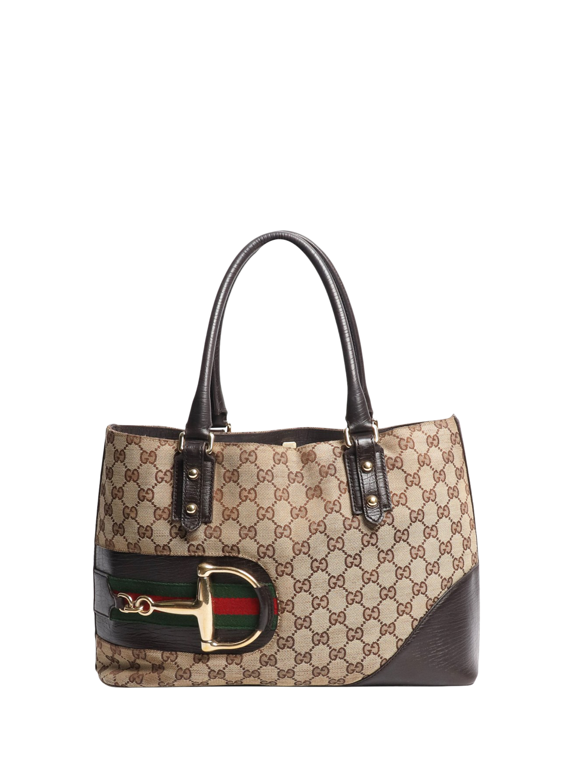 Product image 1 of 7, which shows Pre-loved GUCCI GG Canvas & Leather Tote Bag, Brown
