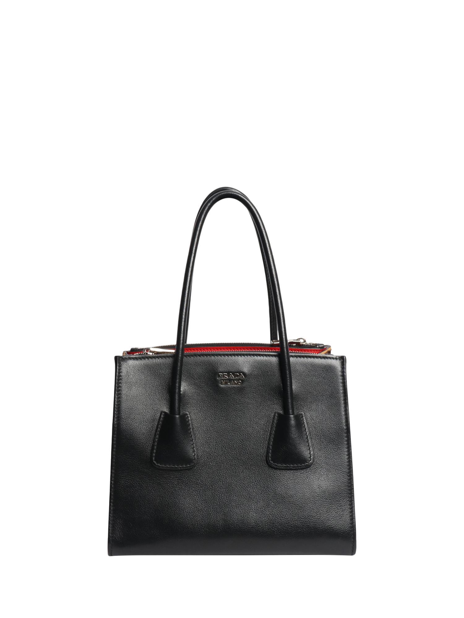 Product image 1 of 7, which shows Pre-loved Prada Leather & Pony Hair 2-Way Bag, Black