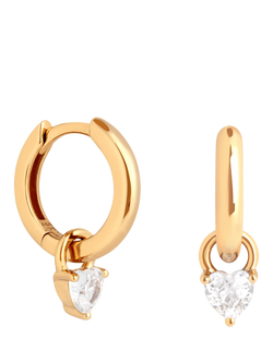 Astrid & Miyu Heart Crystal Charm Huggie Hoop Earrings, Gold, Gold