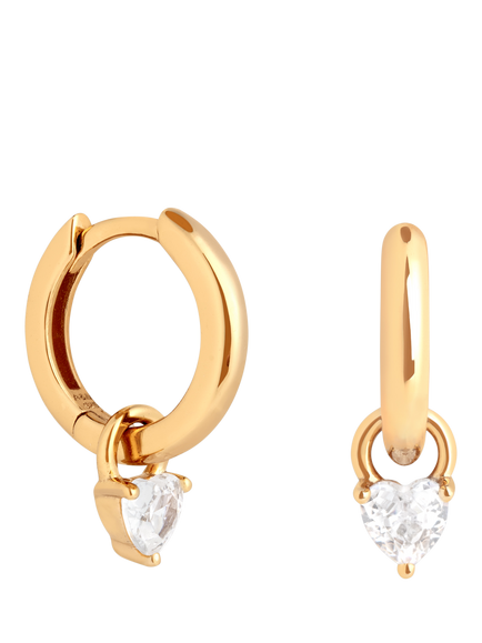 Astrid & Miyu Heart Crystal Charm Huggie Hoop Earrings, Gold, Gold