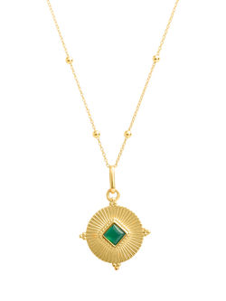 LARNAUTI Diamond Cut Round Onyx Pendant Necklace, Gold, Gold