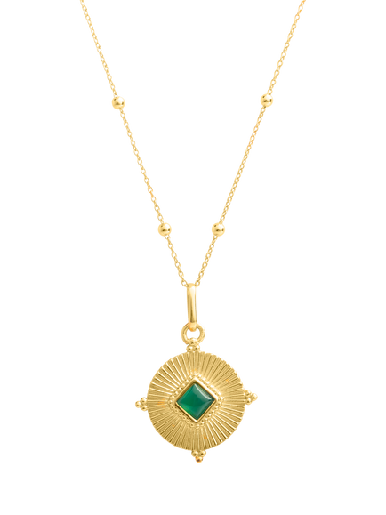 LARNAUTI Diamond Cut Round Onyx Pendant Necklace, Gold, Gold