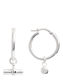 LARNAUTI Polished T-Bar Charm Hoop Earrings, Silver, Silver