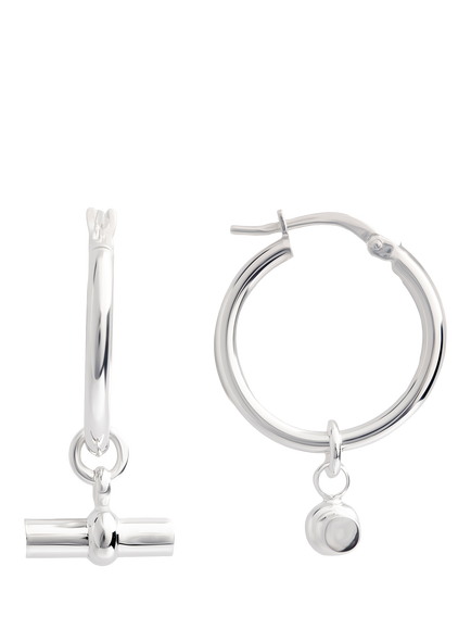 LARNAUTI Polished T-Bar Charm Hoop Earrings, Silver, Silver
