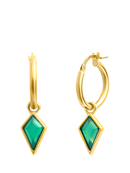 LARNAUTI Semi Precious Onyx Hoop Earrings, Gold, Gold