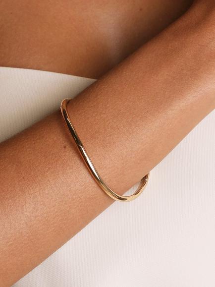 Astrid & Miyu Wave Bangle, Gold - view 2, Gold