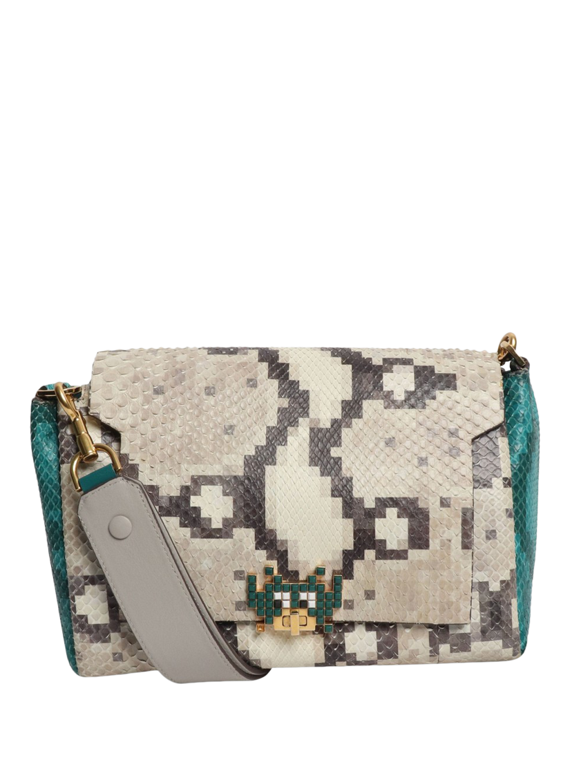 Product image 1 of 10, which shows Pre-loved Anya Hindmarch Snakeskin Shoulder Bag, Multi