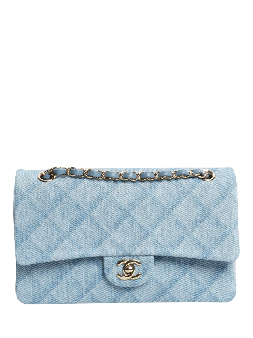 Product image 1 of 8, which shows Pre-loved CHANEL Medium Denim Classic Double Flap Bag, Blue