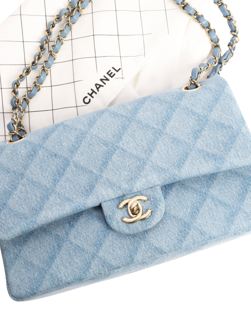 Product image 8 of 8, which shows Pre-loved CHANEL Medium Denim Classic Double Flap Bag, Blue