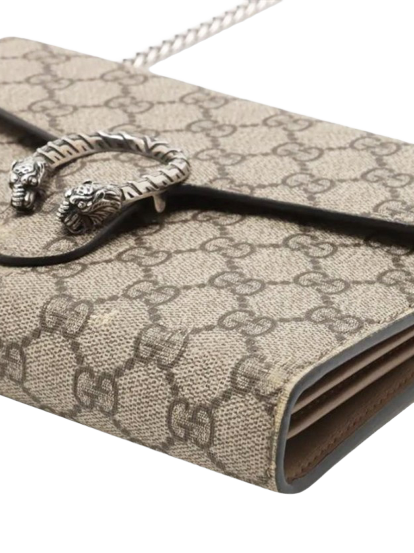 Product image 3 of 10, which shows Pre-loved GUCCI GG Supreme Dionysus Chain Wallet, Brown/Multi