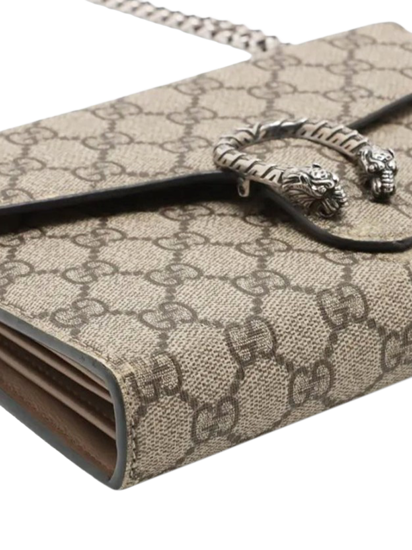 Product image 4 of 10, which shows Pre-loved GUCCI GG Supreme Dionysus Chain Wallet, Brown/Multi