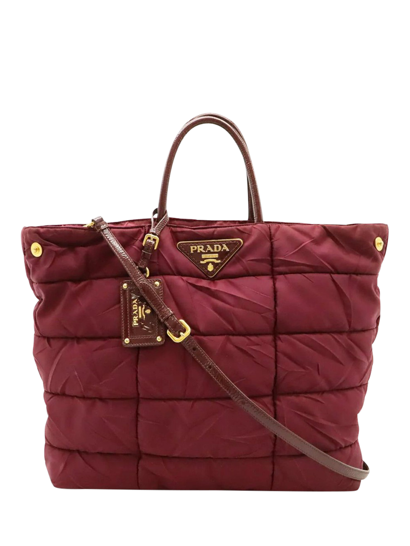 Product image 1 of 9, which shows Pre-loved Prada Quilted Nylon 2-Way Tote Bag, Red