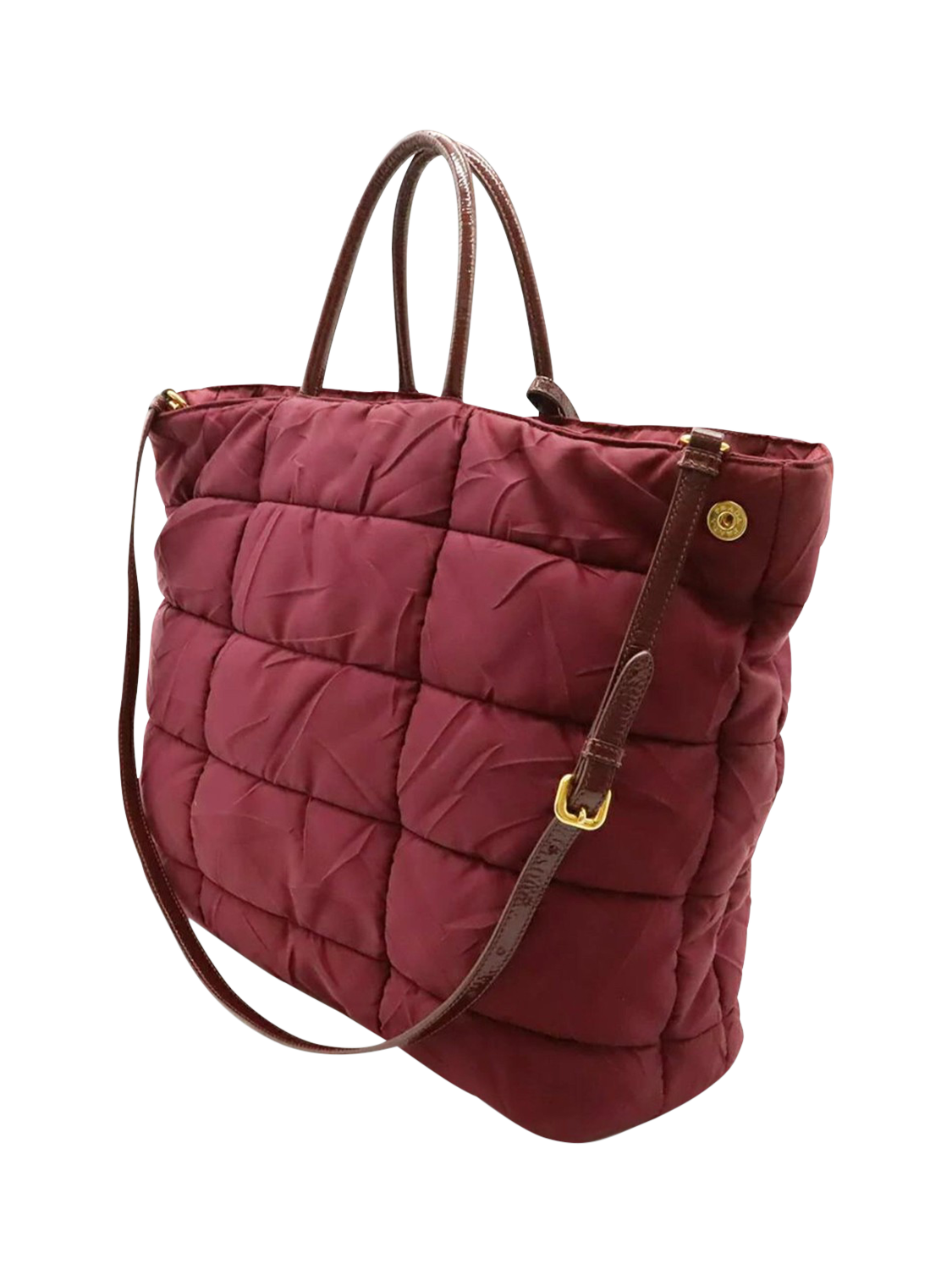 Product image 2 of 9, which shows Pre-loved Prada Quilted Nylon 2-Way Tote Bag, Red