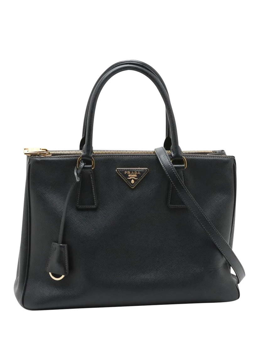Product image 1 of 10, which shows Pre-loved Prada Saffiano Galleria 2-way Bag, Black