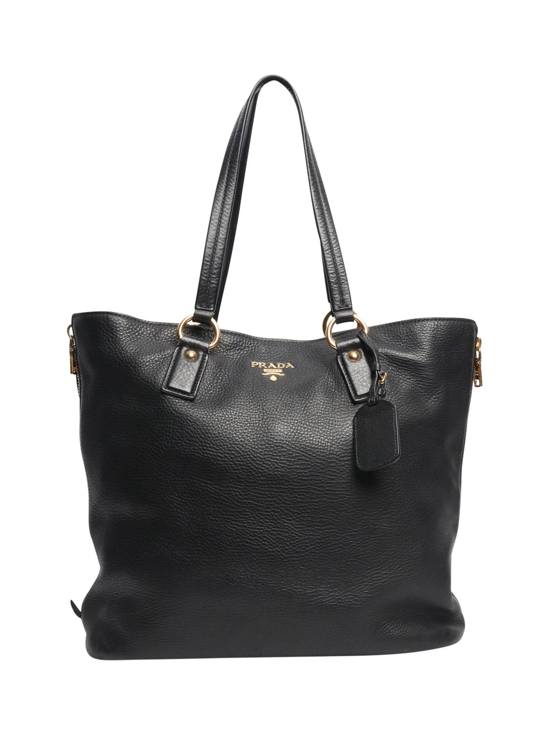 Product image 1 of 8, which shows Pre-loved Prada Leather Gold Hardware Shoulder Bag, Black