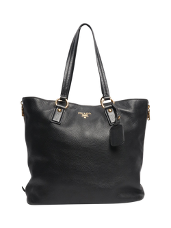 Pre-loved Prada Leather Gold Hardware Shoulder Bag, Black, Black