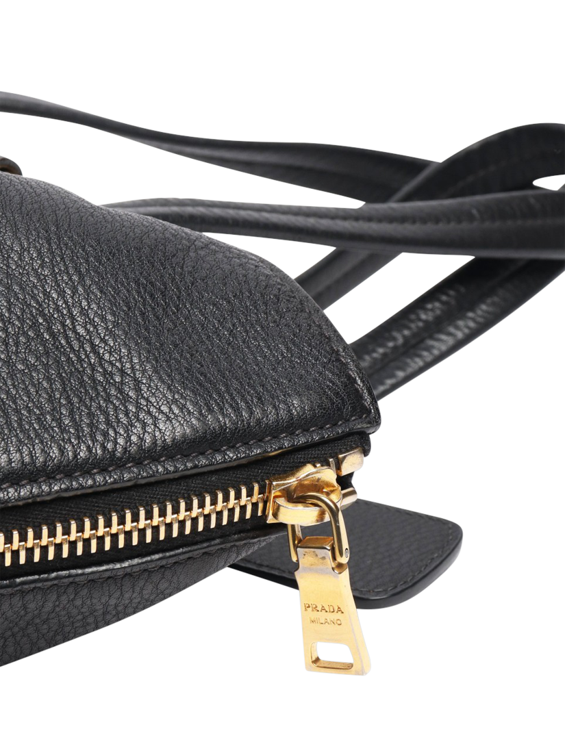 Product image 5 of 8, which shows Pre-loved Prada Leather Gold Hardware Shoulder Bag, Black