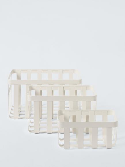 John Lewis Nesting Metal Basket Set, White - view 2, White