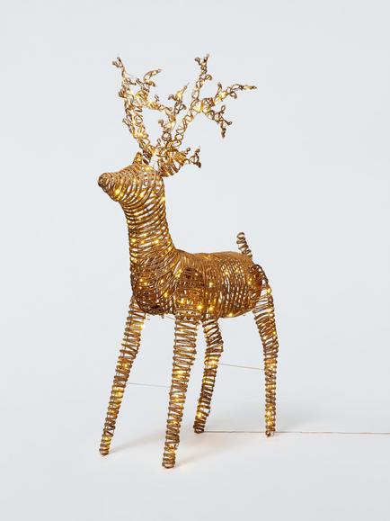 John Lewis Pre-Lit LED Wicker Standing Reindeer, Brown, Brown