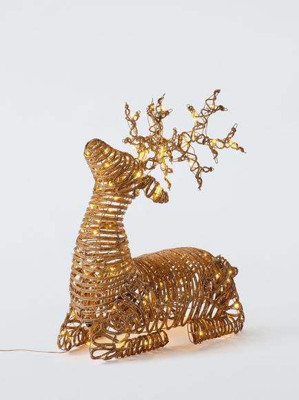 John Lewis Willow Reindeer Laying Down LED Decoration, Brown, Brown