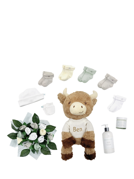Babyblooms Personalised Harriet Highland Cow Welcome Baby Hamper, White - view 2, Neutral