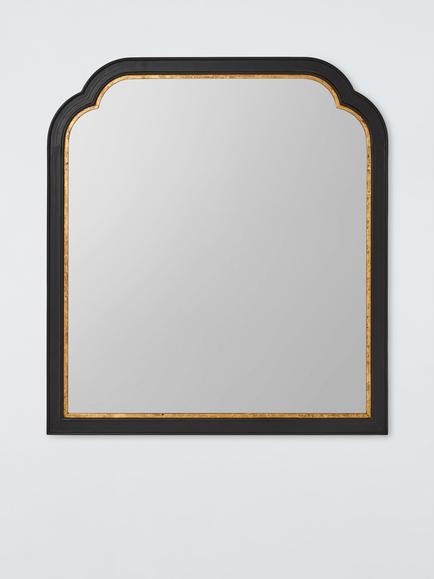 John Lewis Clipped Corner Wood Frame Overmantel Wall Mirror, 95 x 105cm, Black/Gold, Black