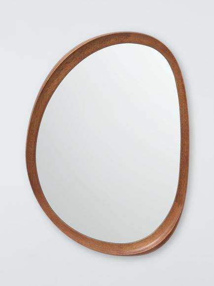 John Lewis Mid Century Circle Wood Wall Mirror, 75 x 55cm, Walnut, Walnut