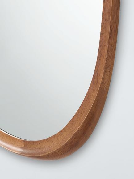 John Lewis Mid Century Circle Wood Wall Mirror, 75 x 55cm, Walnut - view 2, Walnut