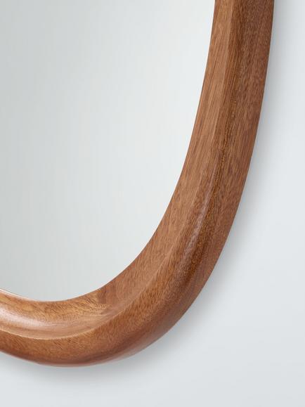 John Lewis Mid Century Circle Wood Wall Mirror, 69 x 62cm, Walnut - view 2, Walnut