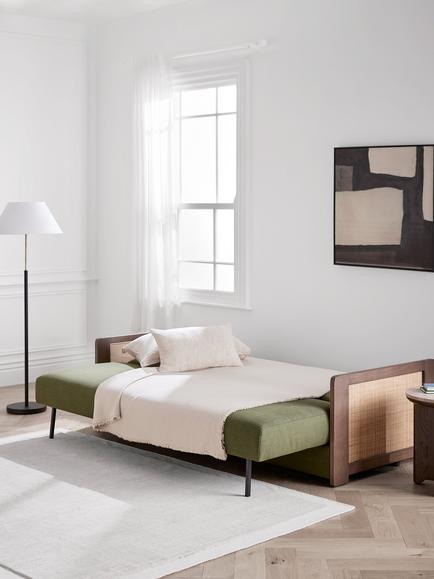 John Lewis Alderwood Medium 3 Seater Sofa Bed, Relaxed Linen Olive - view 2, Relaxed Linen Olive