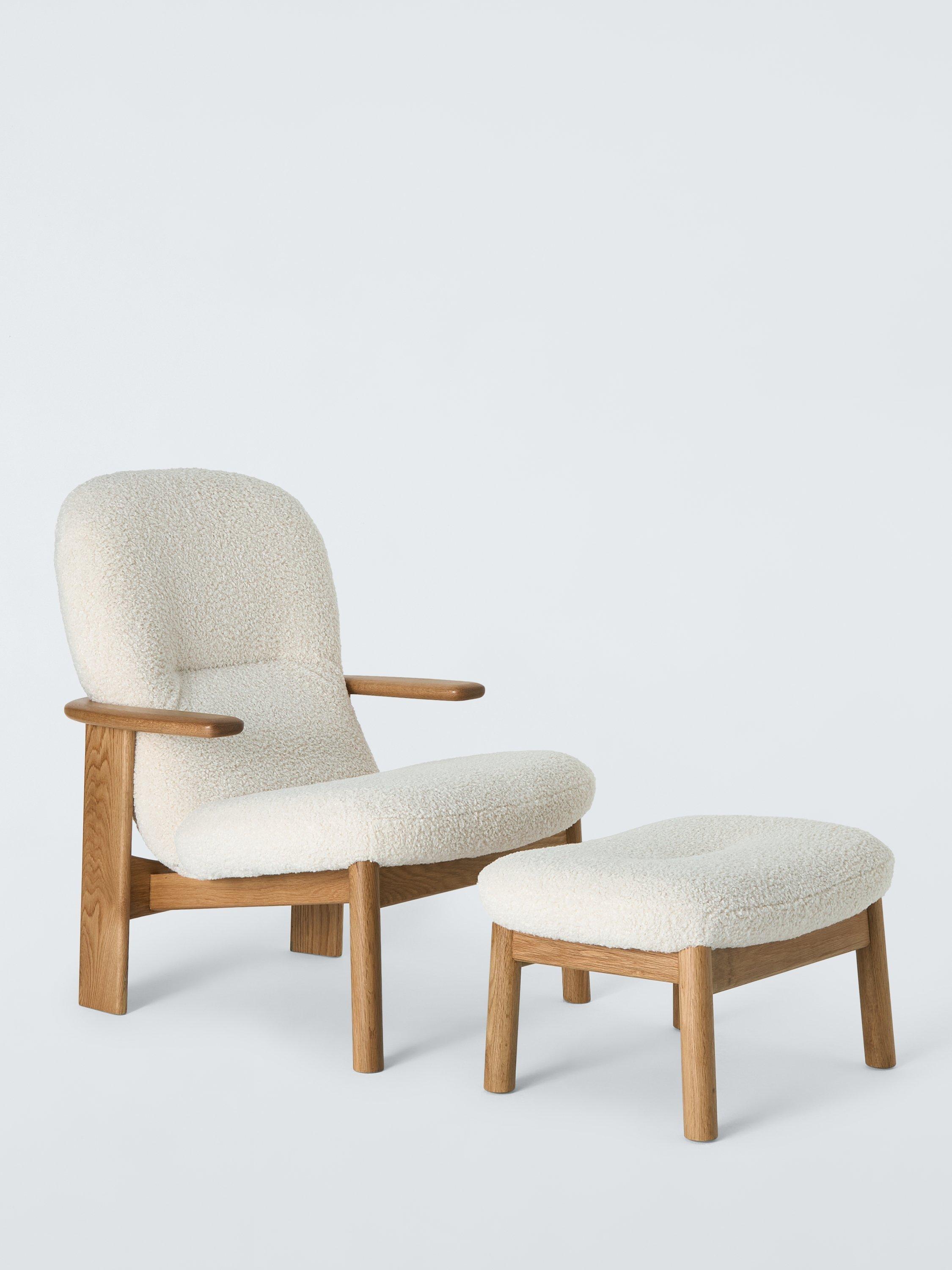 Fynn Range, John Lewis Fynn High Back Armchair & Footstool, Oak Frame, Cream