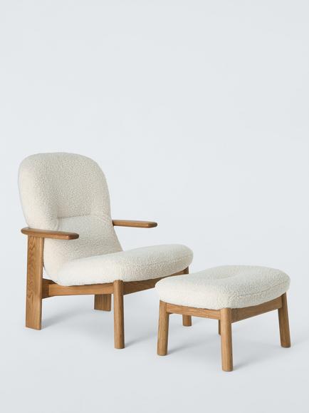 John Lewis Fynn High Back Armchair & Footstool, Oak Frame, Cream, Cream
