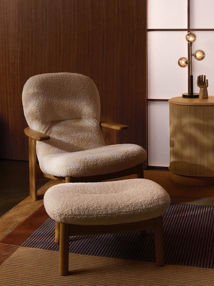 John Lewis Fynn High Back Armchair & Footstool, Oak Frame, Cream - view 2, Cream
