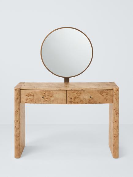 John Lewis Burl 2 Drawer Dressing Table, Natural - view 2, Burl Wood
