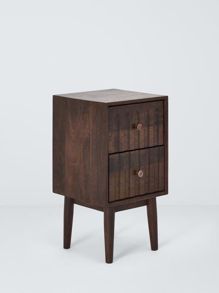 John Lewis Groove 2 Drawer Bedside Chest, Stained Mango Wood, Dark Brown