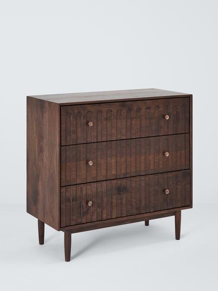 John Lewis Groove 3 Drawer Bedroom Chest, Stained Mango Wood, Stained Mango Wood