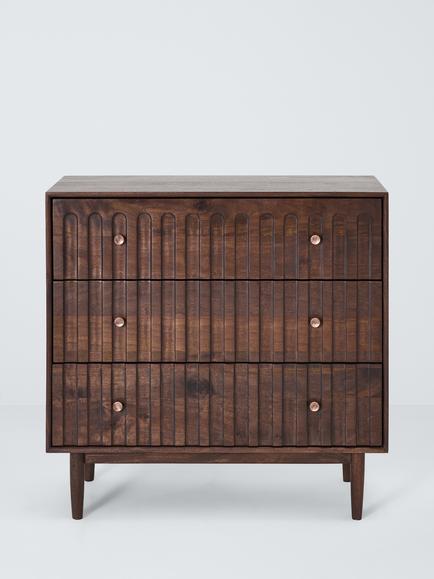 John Lewis Groove 3 Drawer Bedroom Chest, Stained Mango Wood - view 2, Stained Mango Wood