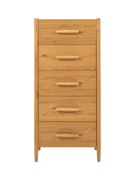 John Lewis Juniper 5 Drawer Tallboy Chest, Natural Oak - view 2, Natural Oak